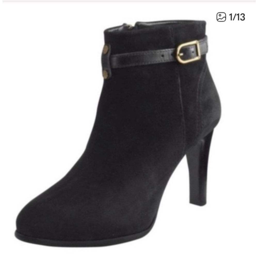 TORY BURCH Patricia Black Suede Ankle Boots & Booties Gokd Logo Size 5.5‎